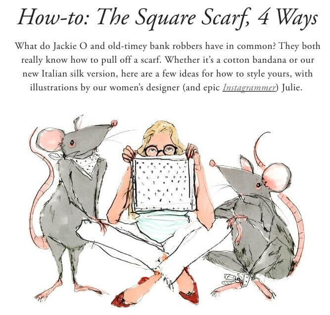 A tutorial to square scarf by J.Crew.