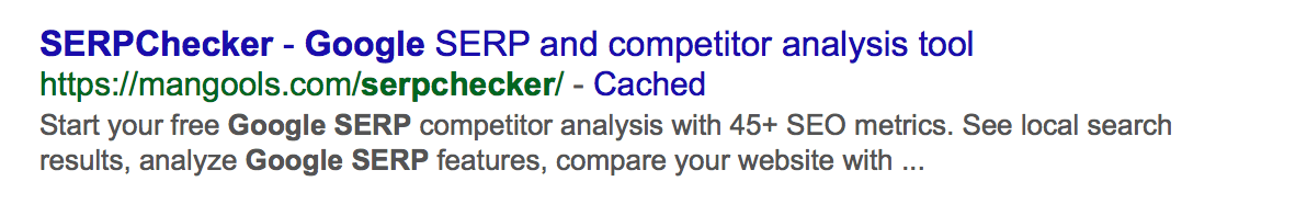 SERPChecker organic search snippet after 301 redirect