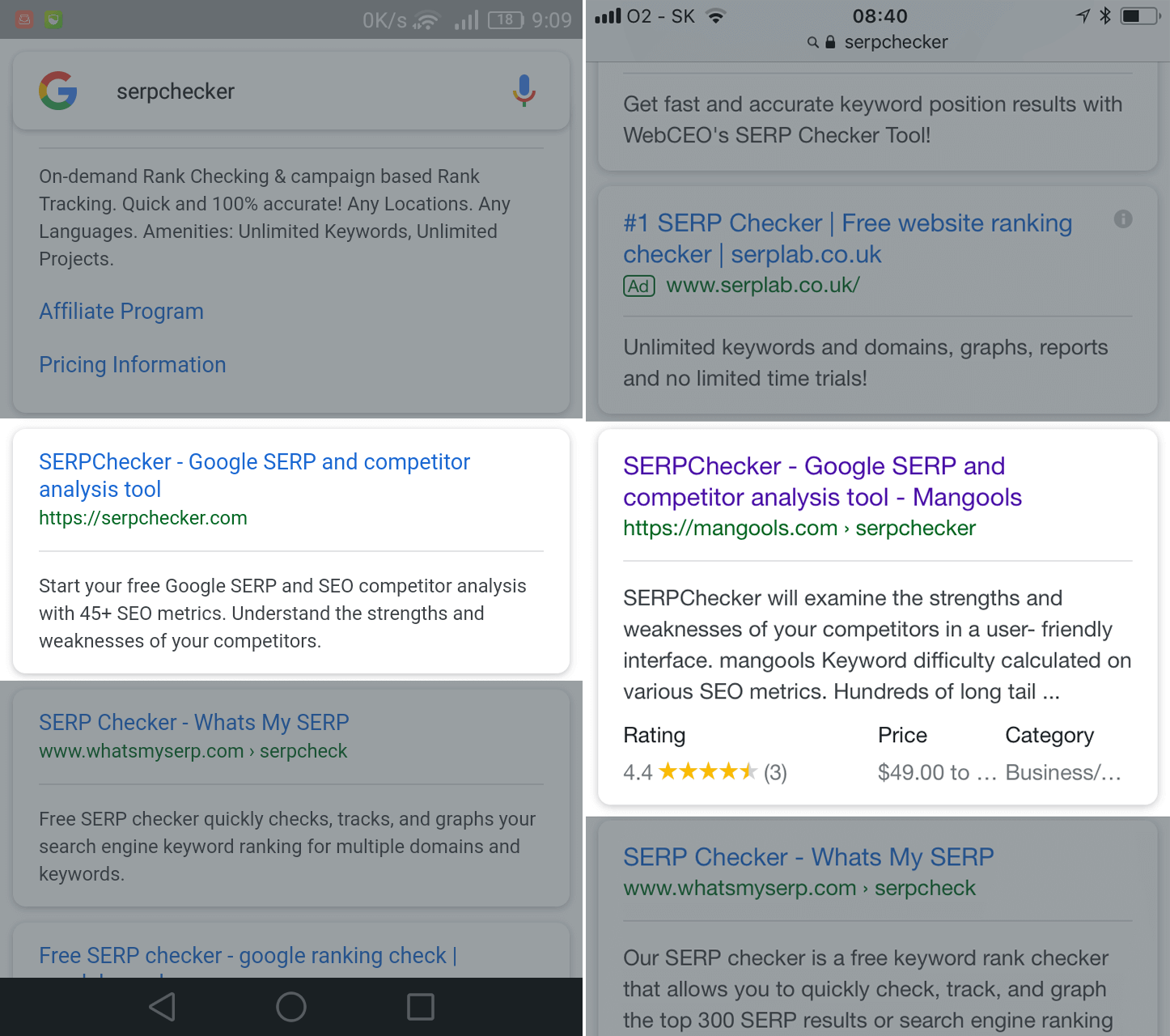 SERPChecker with updated title tag, meta description and rich snippets
