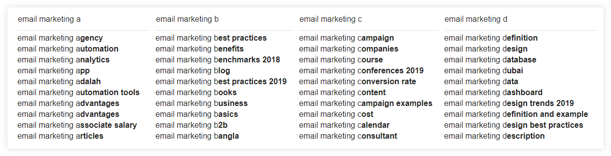 Google Autocomplete suggestions example