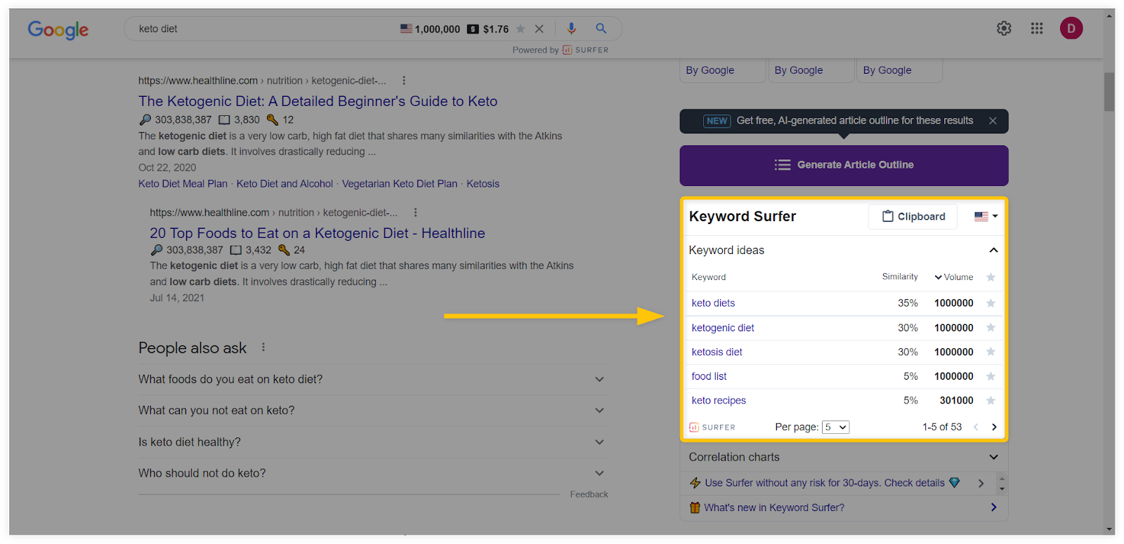 keyword surfer extension example